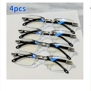 New Set of 4 Unisex 150+ Black and Silver Rimless Reading  Glasses